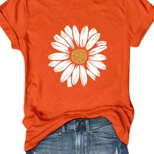 Floral Print Short Sleeve Casual T-Shirt, Women Round Neck Pullover Flower Pattern Top Graphic Tees Women Tops