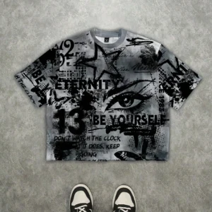 Manfinity ZONE917 Men's Street Style Loose Graffiti Oversized Print Short Sleeve T-Shirt
