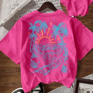 EMERY ROSE Women's Palm Tree Print Casual Round Neck Short Sleeve T-Shirt
