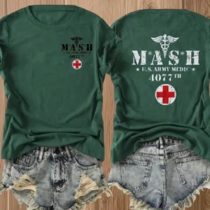Double-Sided Printed Colored Cotton T-Shirt Comfortable, Stylish With Minimalist Design, Casual & Versatile, INS Style Mash Army Medical Unit 4077th 100 Percent Cotton Graphic Tees T Shirt