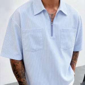 GloMan Men's Summer Striped Casual Short Sleeve Shirt, Lightweight Breathable Basic Everyday Top, Suitable For Home, Outdoor, Beach Vacation, Great Gift For Husband