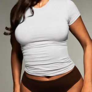 INAWLY Women's Solid Color Round Neck Short Sleeve Fitted Casual T-Shirt