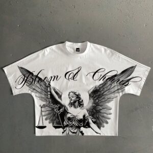 Manfinity ZONE917 Boxy Cropped Loose Hiphop Streetwear Angel Print Short Sleeve T-Shirt, Streetwear Enthusiast, Gift For Boyfriend, Rappers (High Quality)