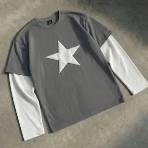 SWAVVY Men's Casual Star Print Round Neck Long Sleeve T-Shirt, Suitable For Spring And Autumn